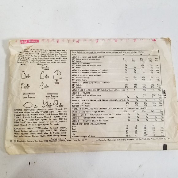 Vintage Costume High Waisted Bottom Trunk Only Simplicity 4035 Teen Size 12 Cut - Picture 4 of 6